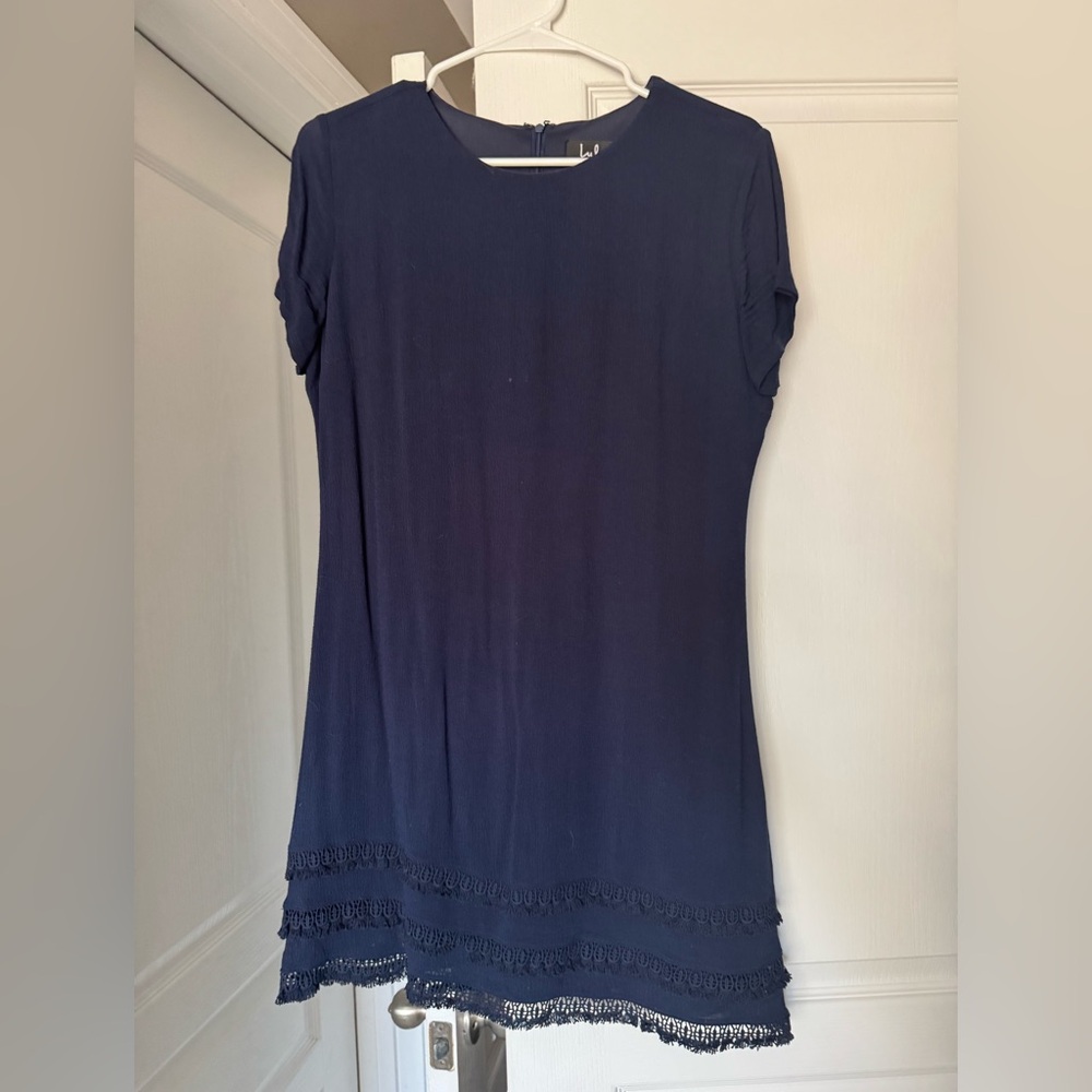 Lulu’s Navy Blue Dress with Lace Trim